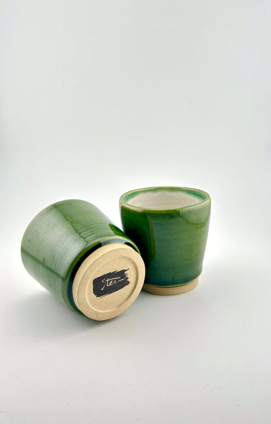 Set of two olive green coffee mugs - handmade & signed